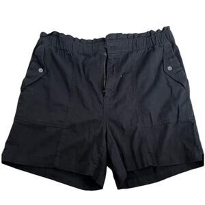 Old Navy Womens Size Large High Rise Ruffle Waist Black Twill Shorts Pockets